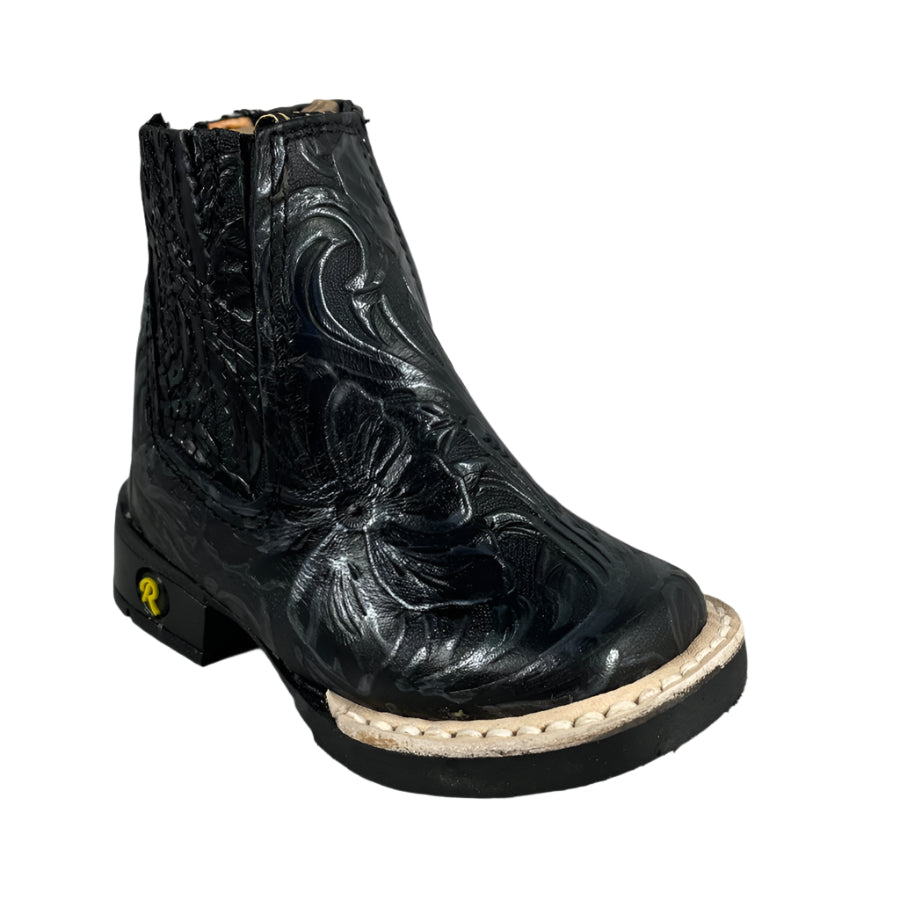 Baby Unisex Tooled Print Black Western Ankle Boots
