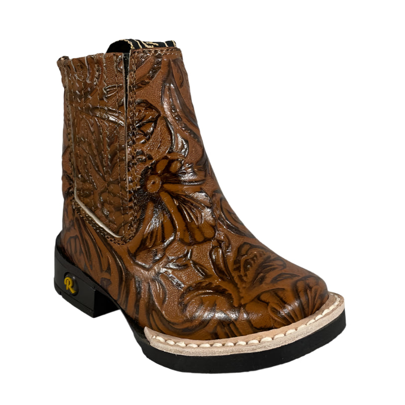 Baby Unisex Tooled Print Tan Western Ankle Boots