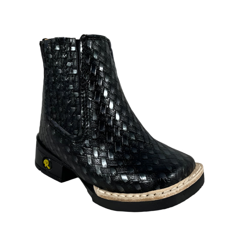 Kids Unisex Petatillo Print Black Western Ankle Boots