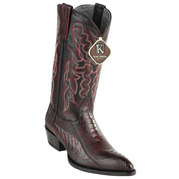 LOS ALTOS Men's Black Cherry Ostrich Leg Exotic Boots - J Toe