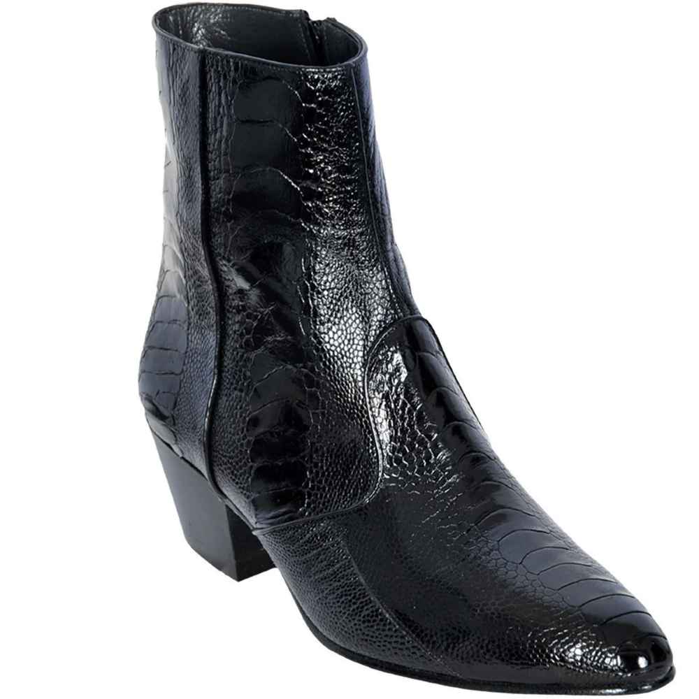 LOS ALTOS Men's Black Ostrich Leg Ankle Zipper Boots