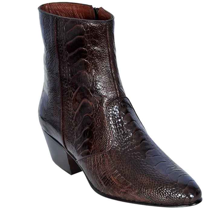 LOS ALTOS Men's Brown Ostrich Leg Ankle Zipper Boots