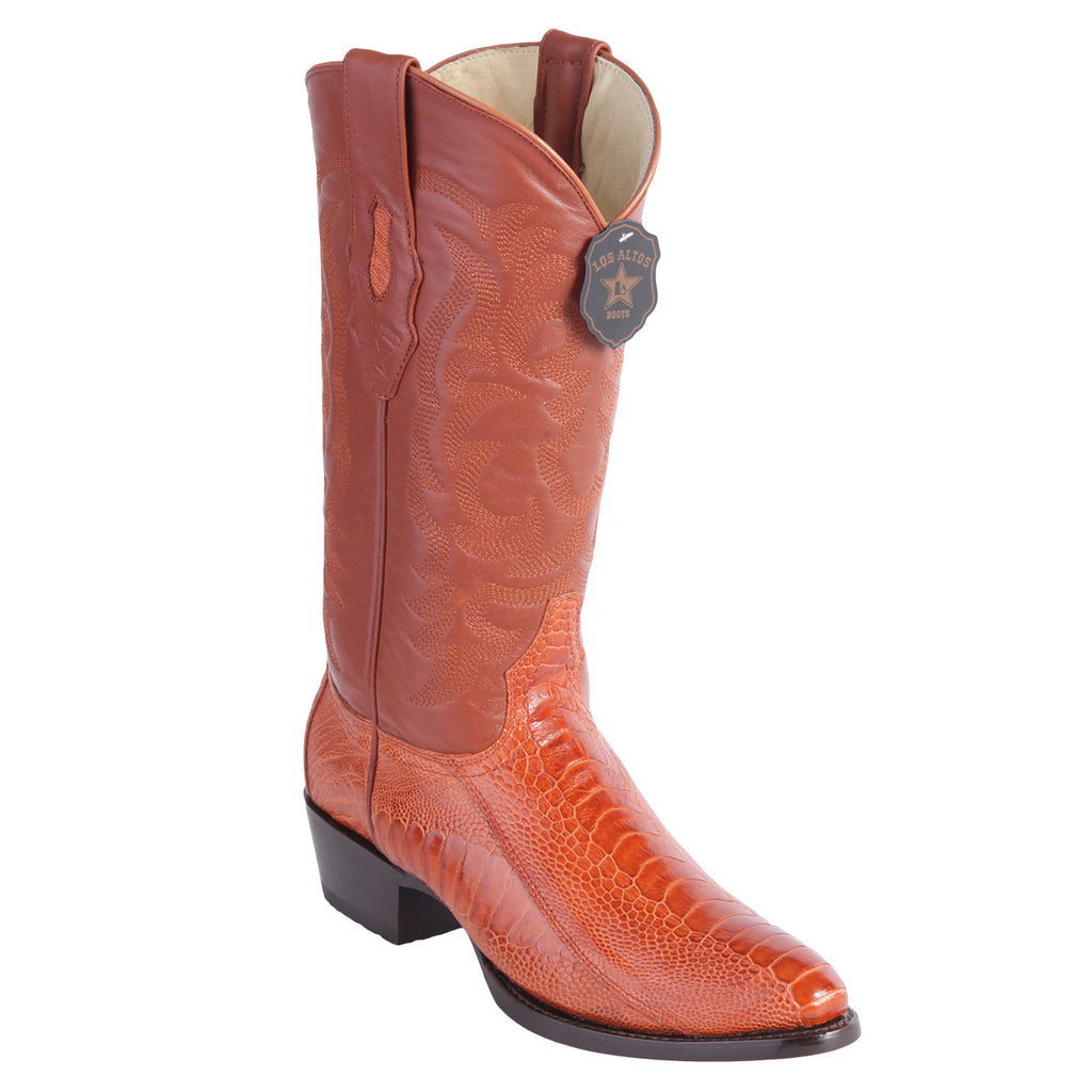 LOS ALTOS Men's Cognac Ostrich Leg Exotic Boots - Round Toe