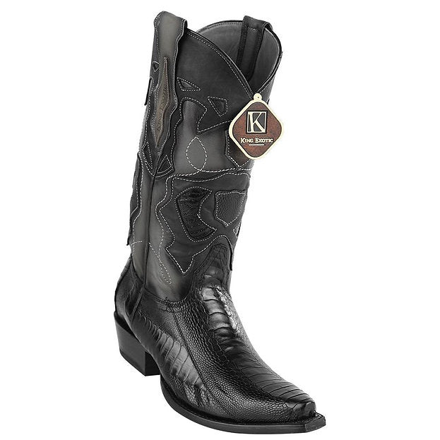 KING EXOTIC Men's Black Ostrich Leg Exotic Boots - Snip Toe