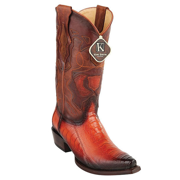 KING EXOTIC Men's Faded Cognac Ostrich Leg Exotic Boots - Snip Toe