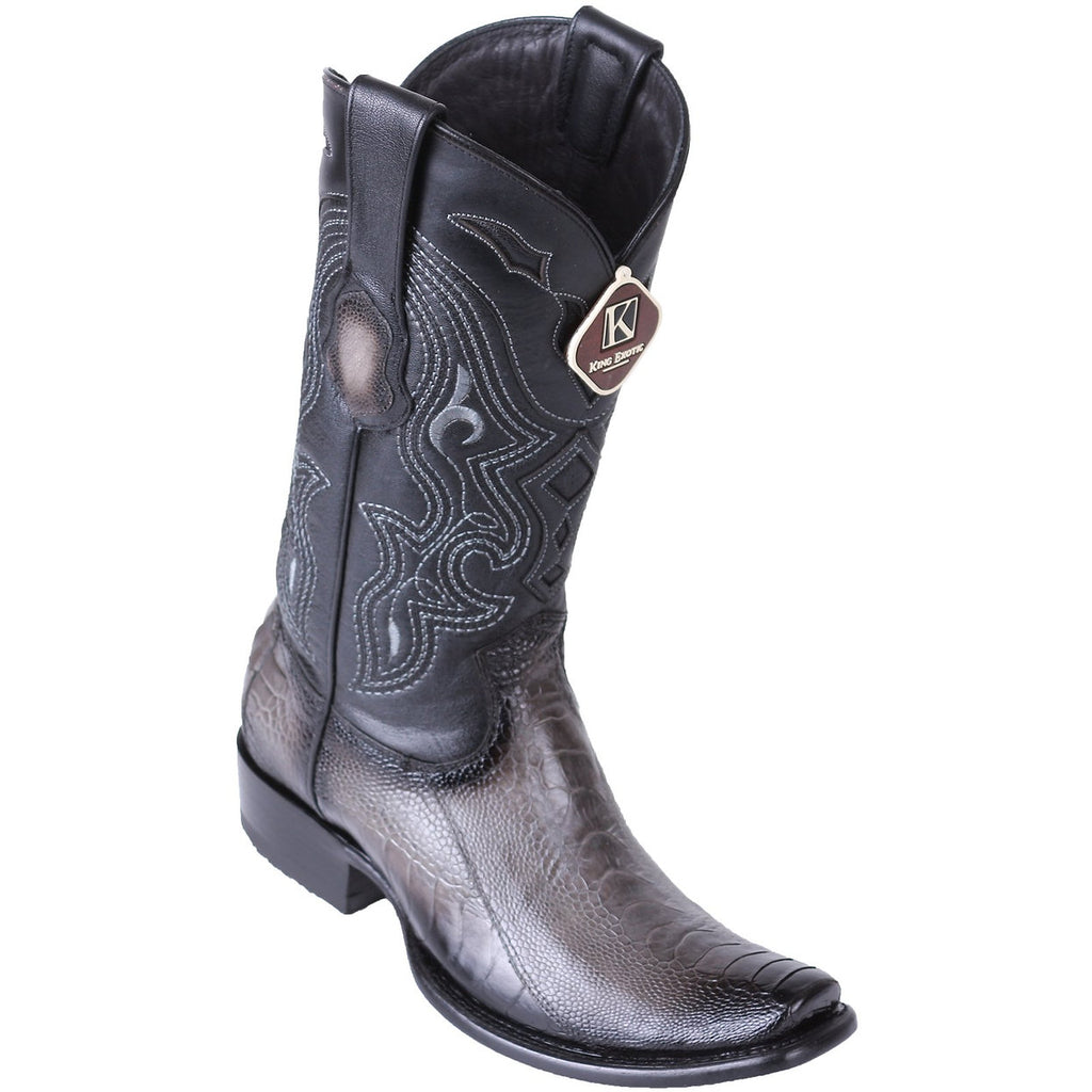 KING EXOTIC Men's Faded Gray Ostrich Leg Exotic Boots - Dubai Toe