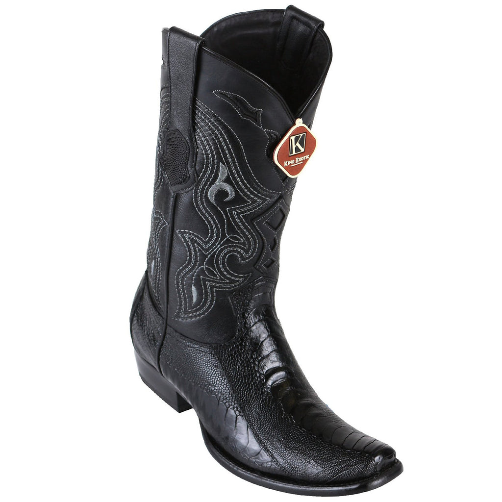 KING EXOTIC Men's Black Ostrich Leg Exotic Boots - Dubai Toe