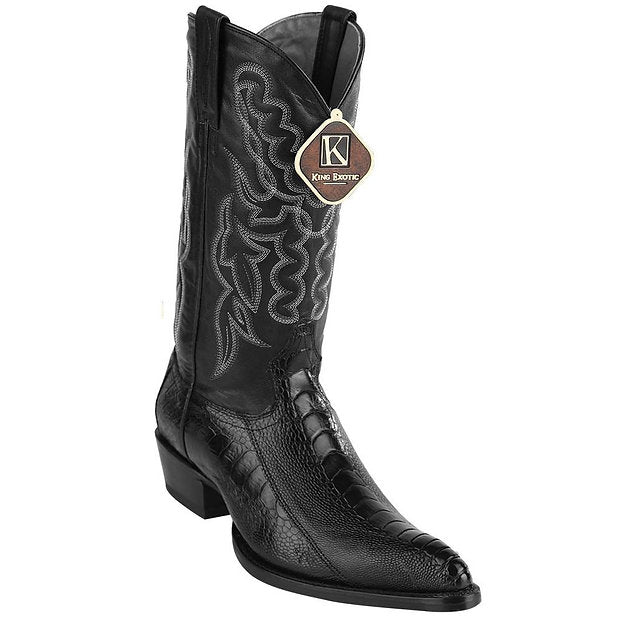 LOS ALTOS Men's Black Ostrich Leg Exotic Boots - J Toe