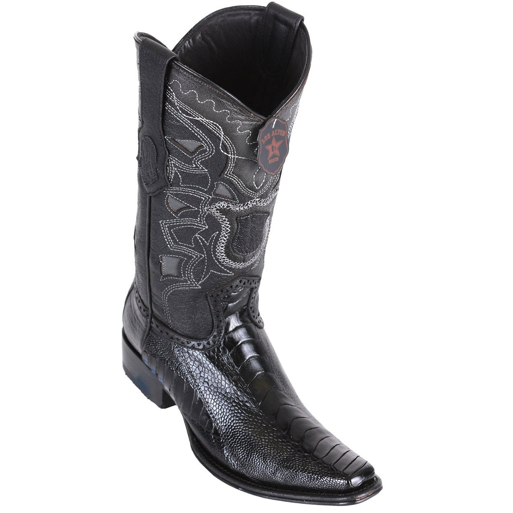 LOS ALTOS Men's Black Ostrich Leg Exotic Boots - European Toe