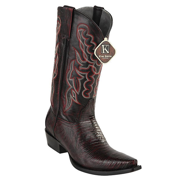 KING EXOTIC Men's Black Cherry Lizard Exotic Boots - Snip Toe