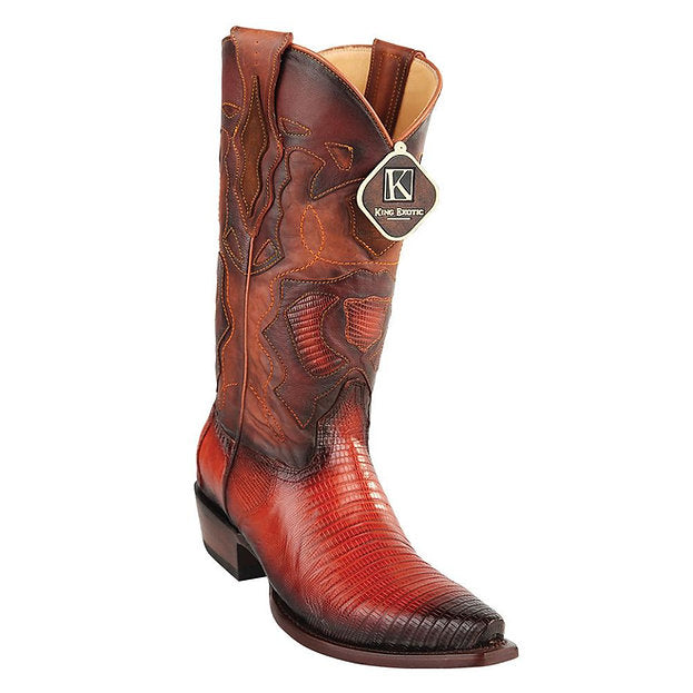 KING EXOTIC Men's Burnished Cognac Lizard Exotic Boots - Snip Toe