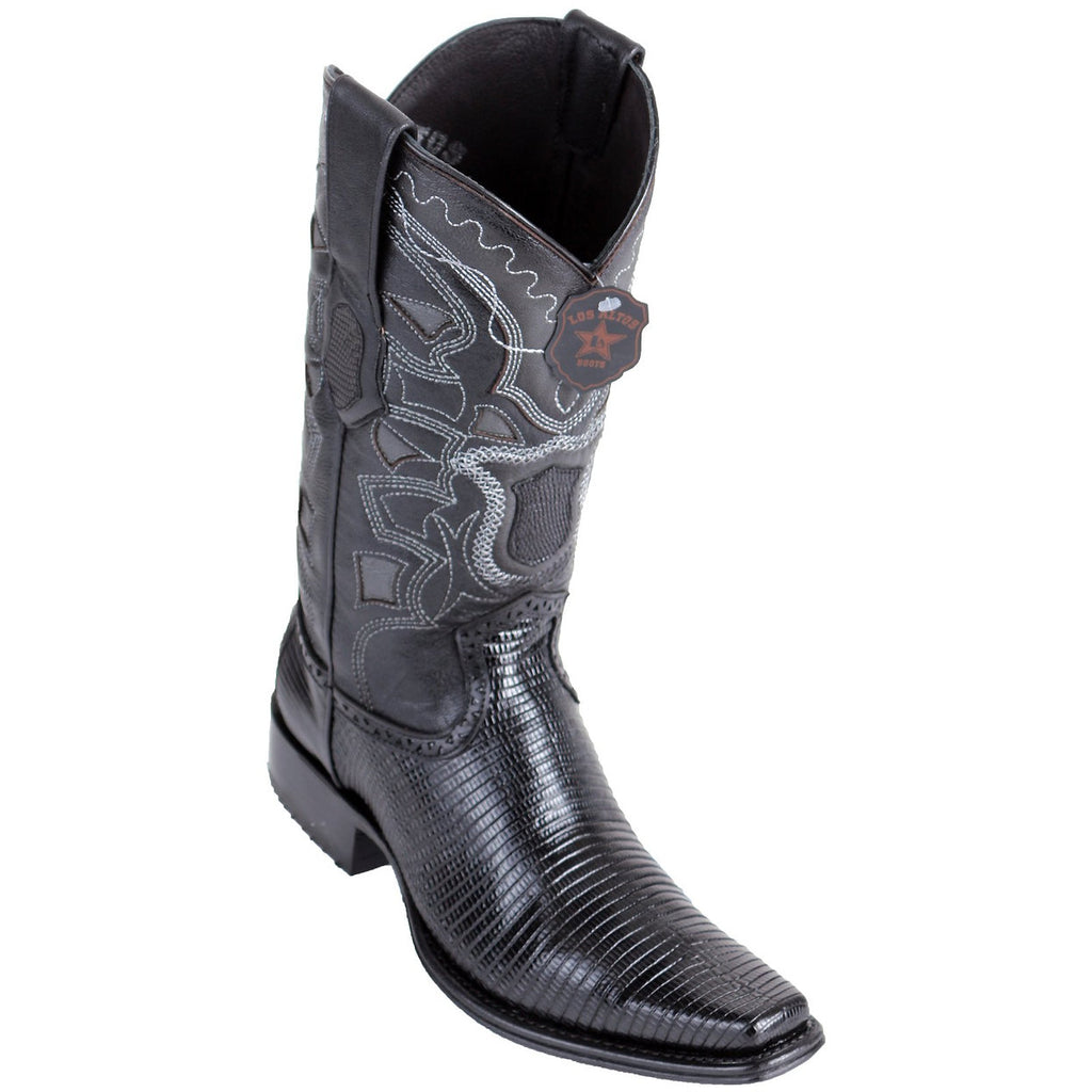 LOS ALTOS Men's Black Lizard Exotic Boots - European Toe