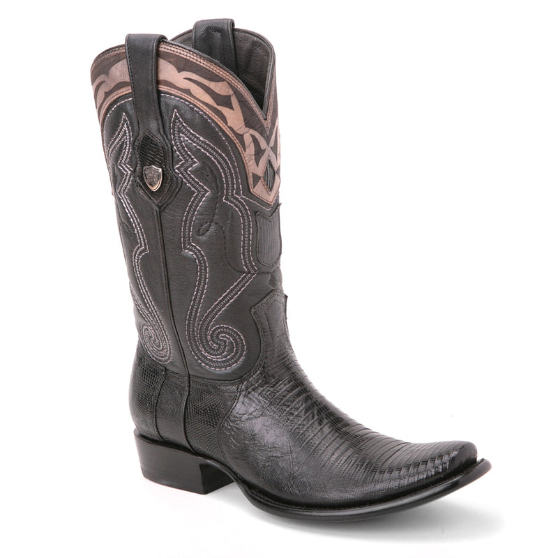 WILD WEST Men's Black Lizard Exotic Boots - Dubai Toe