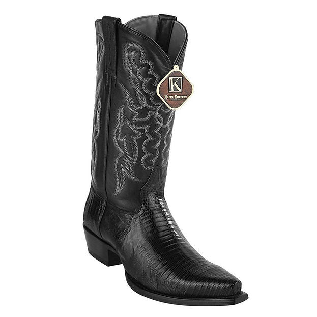 KING EXOTIC Men's Black Lizard Exotic Boots - Snip Toe