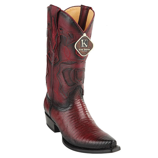 KING EXOTIC Men's Burnished Burgundy Lizard Exotic Boots - Snip Toe