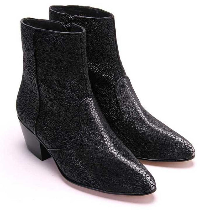 LOS ALTOS Men's Black Stingray Ankle Zipper Boots