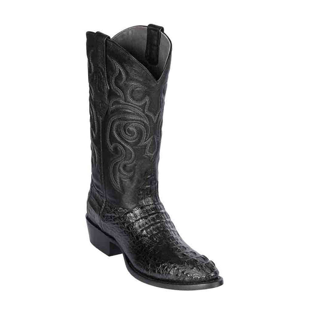 LOS ALTOS Men's Black Caiman Hornback Exotic Boots - Round Toe