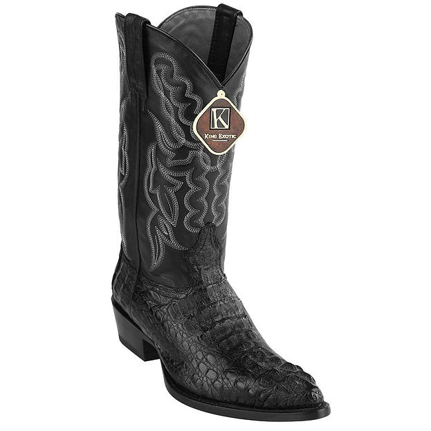 LOS ALTOS Men's Black Caiman Hornback Exotic Boots - J Toe