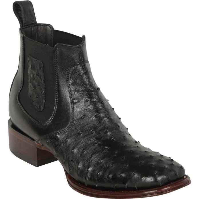 LOS ALTOS Men's Black Ostrich Exotic Ankle Boots - Rodeo Toe