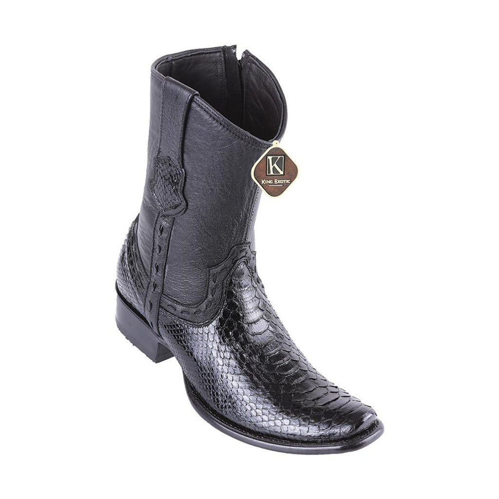 KING EXOTIC Men's Black Python Exotic Short Boots - Dubai Toe