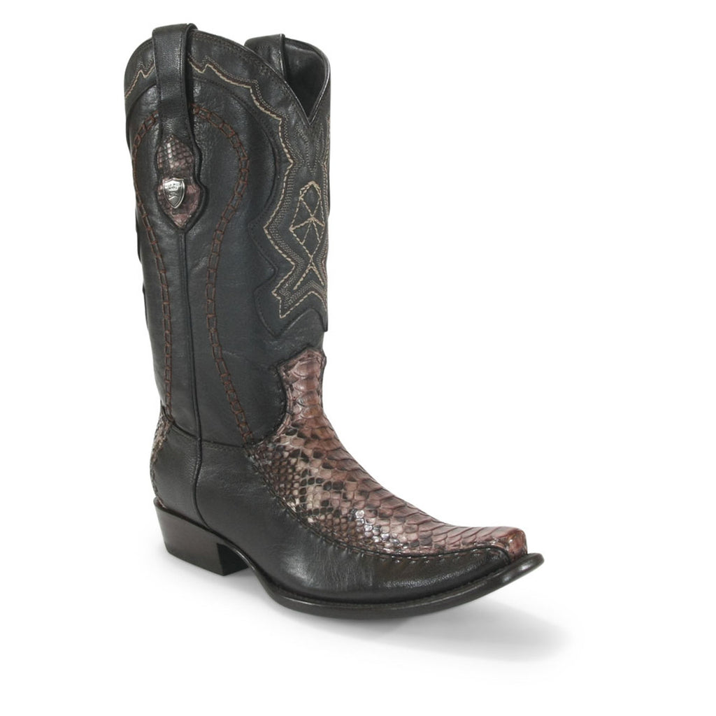 WILD WEST Men's Brown Deer & Python Exotic Boots - Dubai Toe