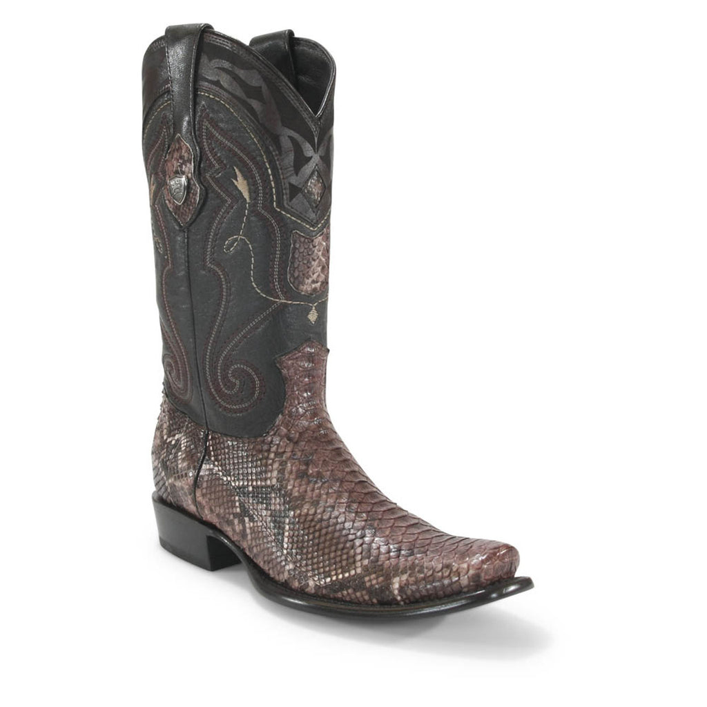 WILD WEST Men's Rustic Brown Python Exotic Boots - Dubai Toe