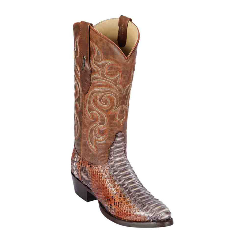 LOS ALTOS Men's Rustic Cognac Python Exotic Boots - Round Toe