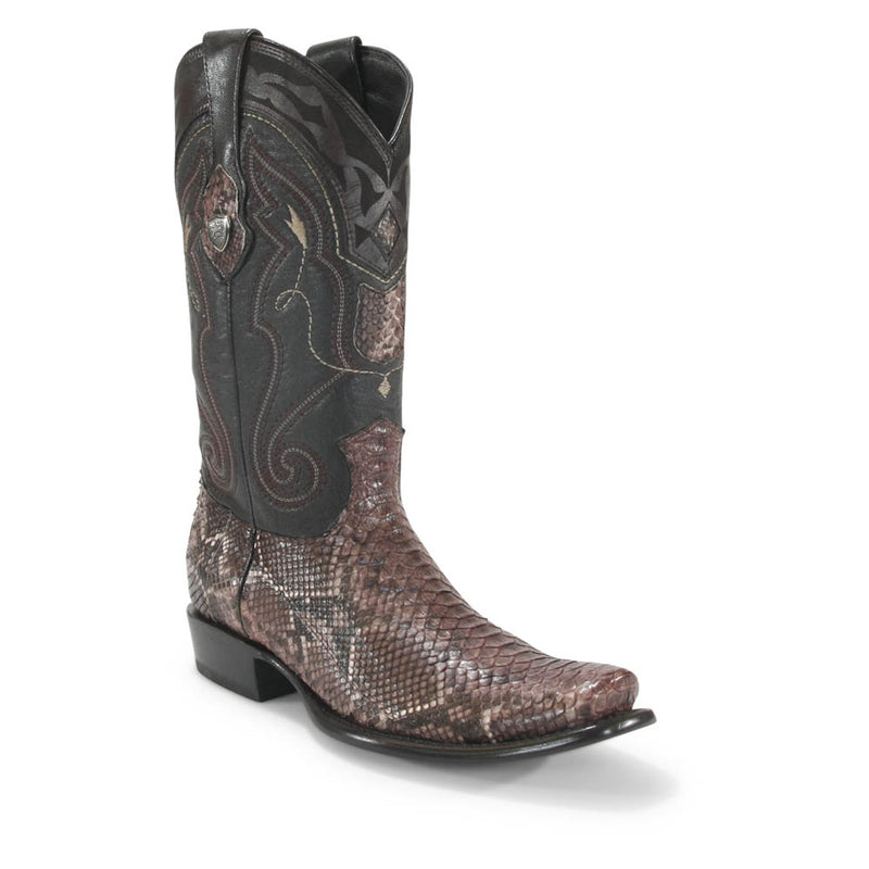 WILD WEST Men's Rustic Brown Python Exotic Boots - Dubai Toe