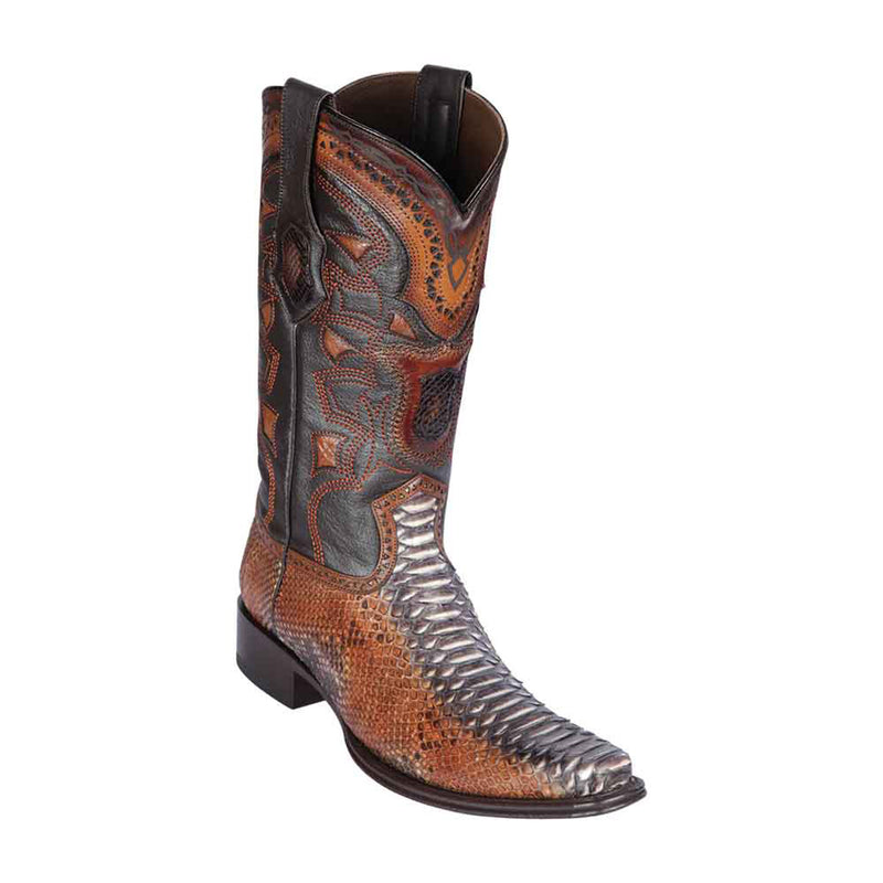 LOS ALTOS Men's Rustic Cognac Python Exotic Boots - European Toe