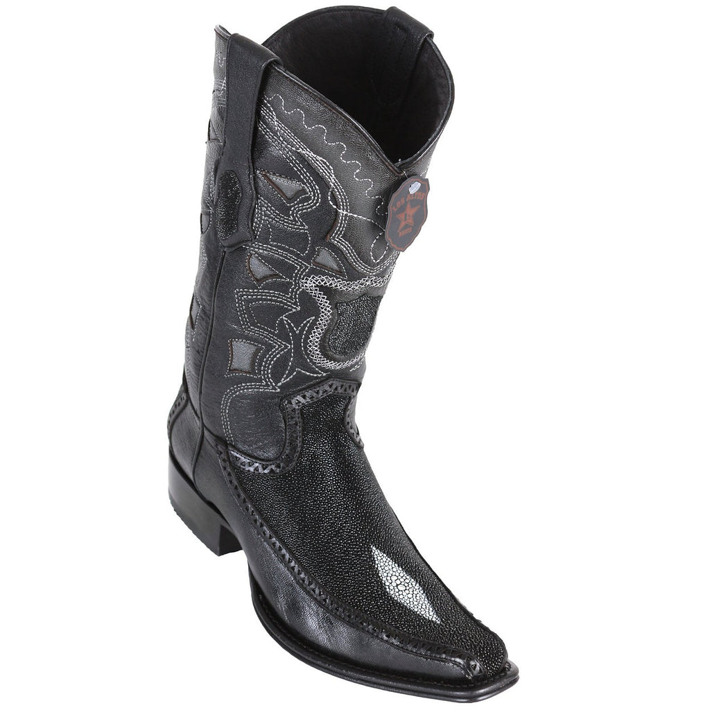 LOS ALTOS Men's Black Single Stone Stingray Exotic Boots - European Toe