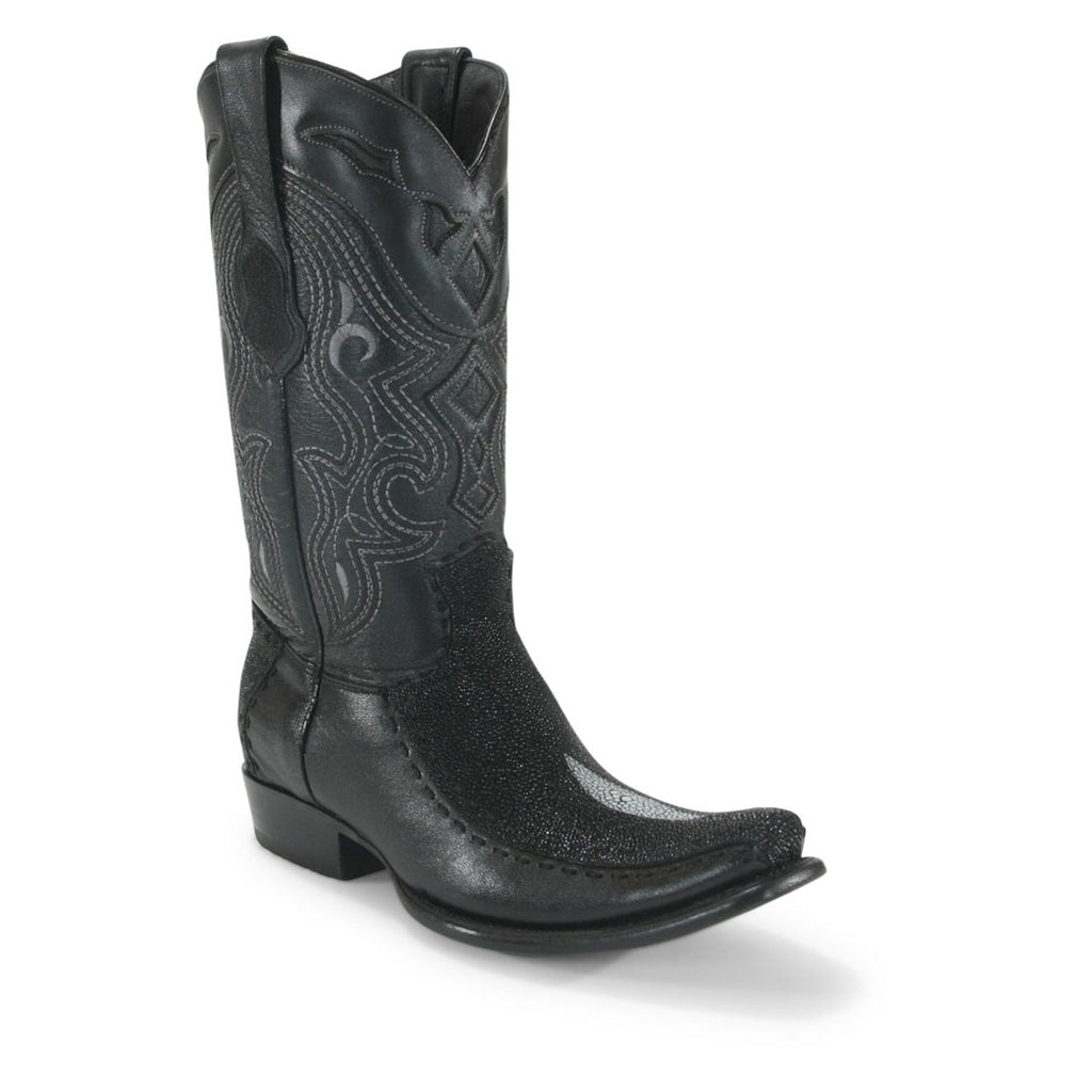 KING EXOTIC Men's Black Single Stone Stingray Exotic Boots - Dubai Toe