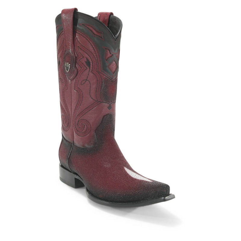 WILD WEST Men's Faded Burgundy Single Stone Stingray Exotic Boots - J Toe