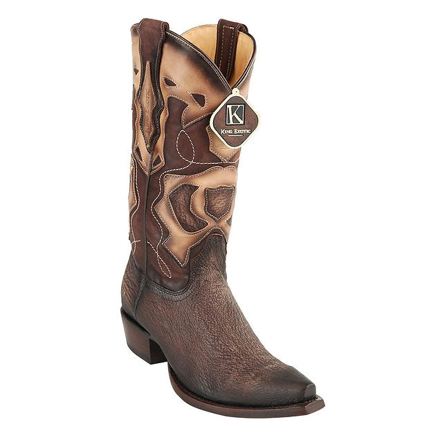 KING EXOTIC Men's Faded Brown Shark Exotic Boots - Snip Toe