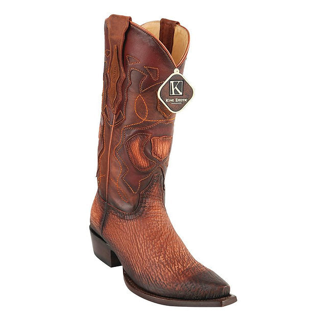 KING EXOTIC Men's Faded Cognac Shark Exotic Boots - Snip Toe