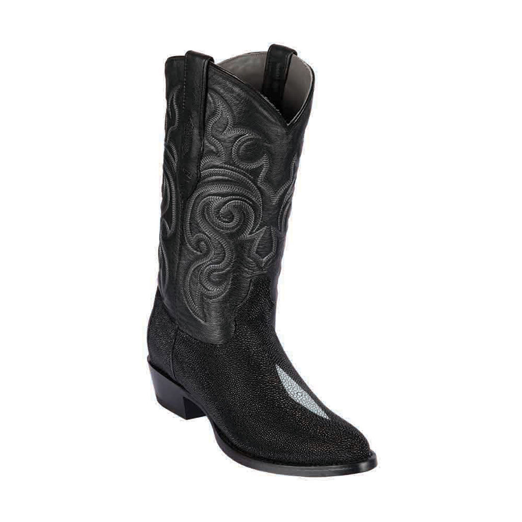LOS ALTOS Men's Black Single Stone Stingray Exotic Boots - Round Toe
