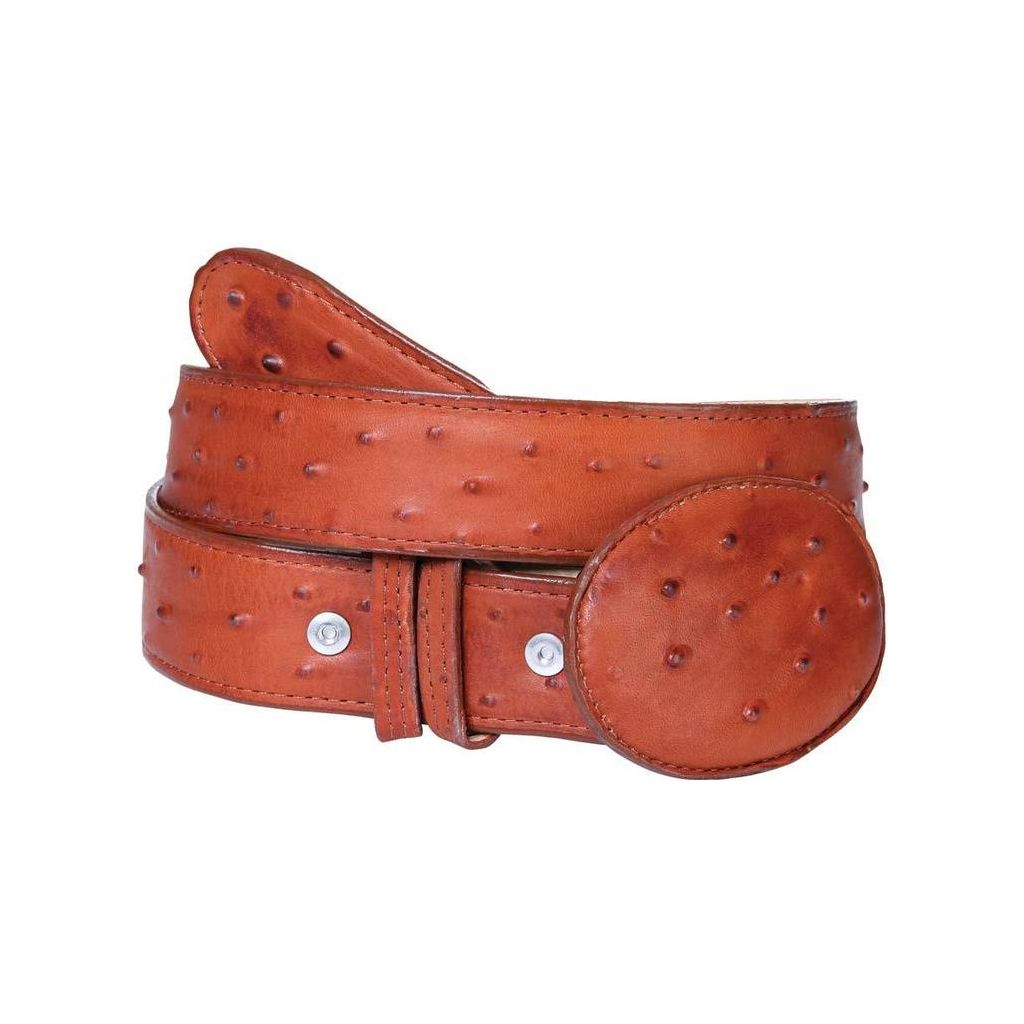 Men's Cognac Ostrich Print Western Belt