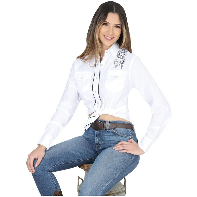 EL GENERAL Women's White Long Sleeve Western Shirt