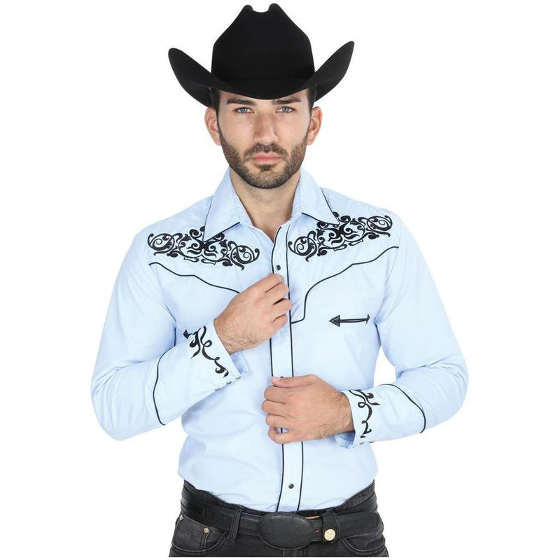 CENTENARIO Men's Blue Long Sleeve Western Shirt