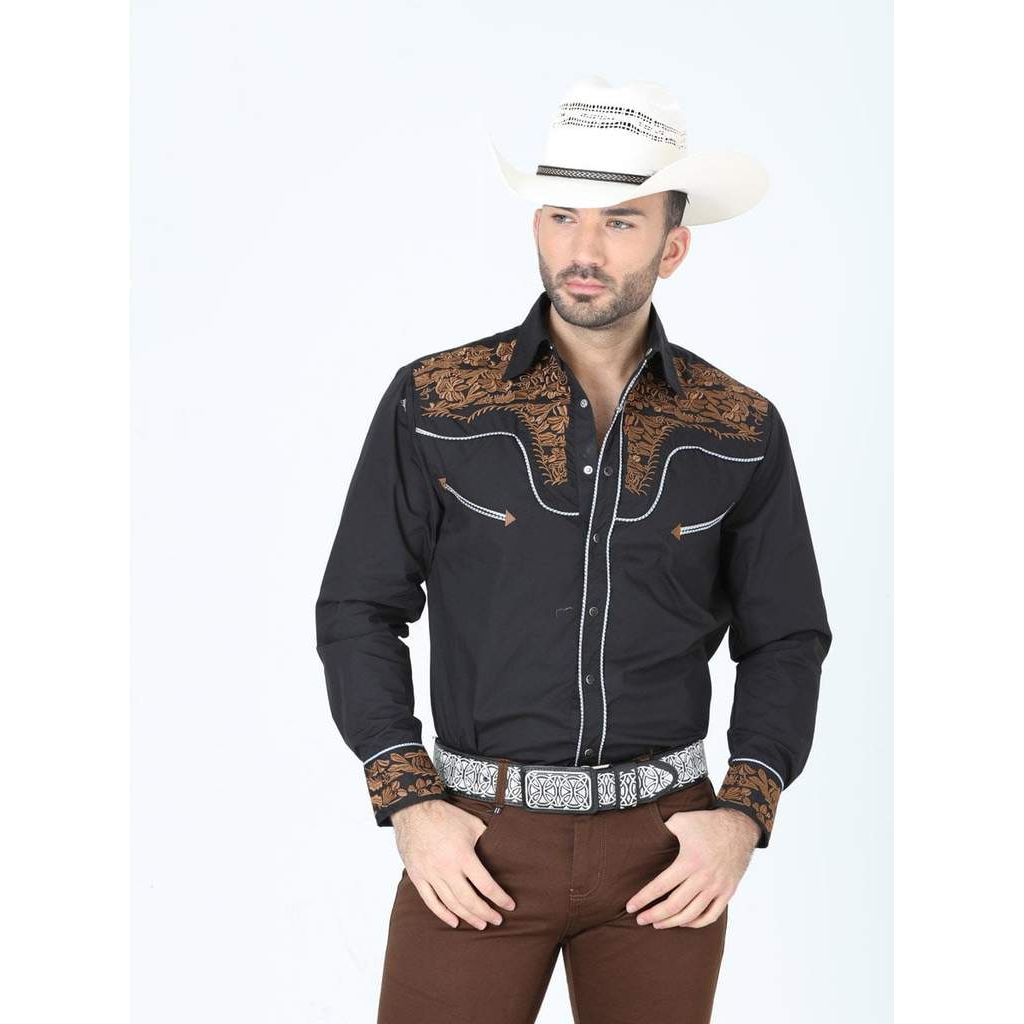 CENTENARIO Men's Black Long Sleeve Western Shirt