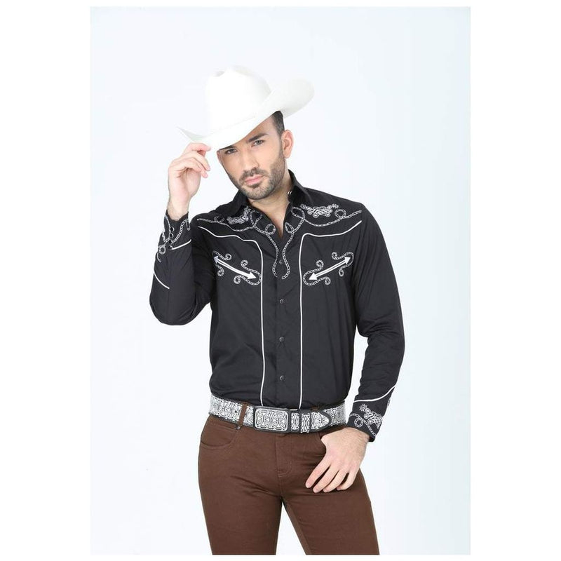 CENTENARIO Men's Black Long Sleeve Western Shirt