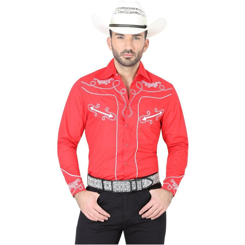 CENTENARIO Men's Red Long Sleeve Western Shirt