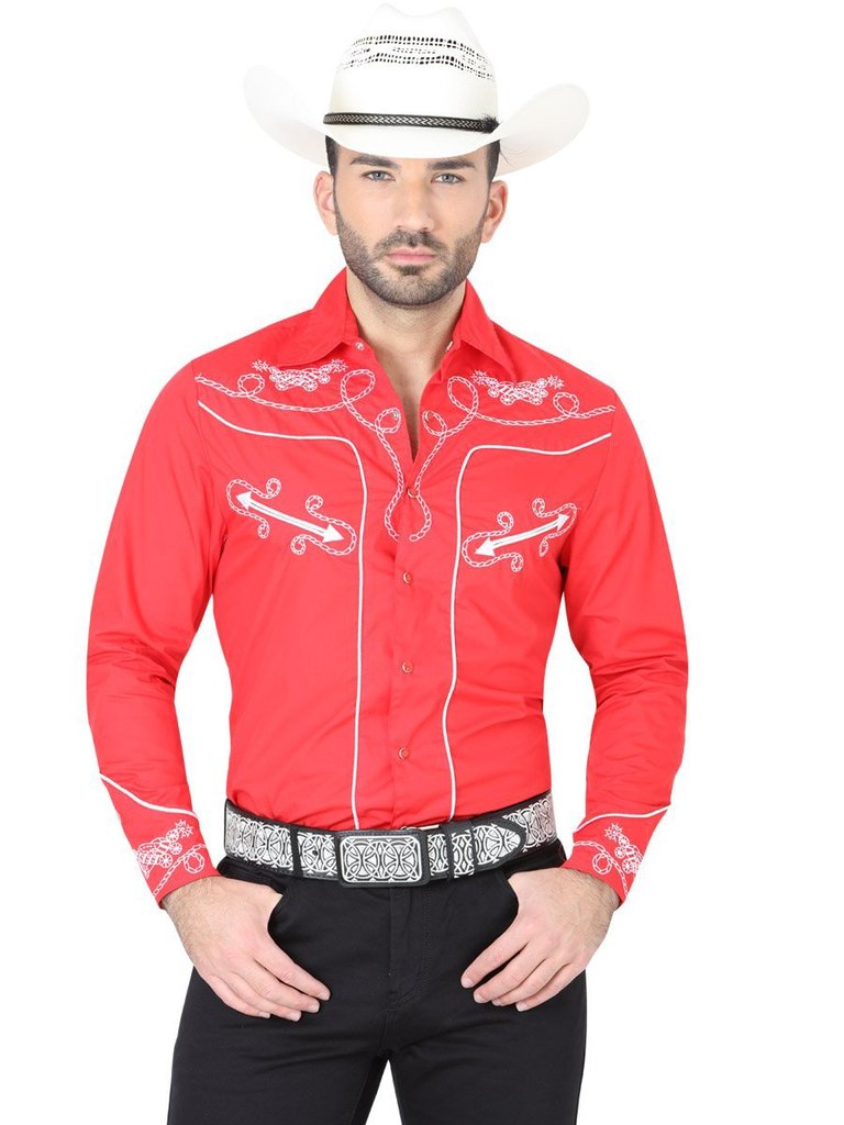 CENTENARIO Men's Red Long Sleeve Western Shirt
