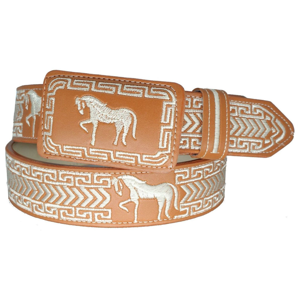 Kid's Tan Embroidered Belt