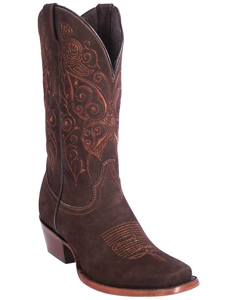 EL GENERAL Women's Brown Suede Western Boots - Square Toe