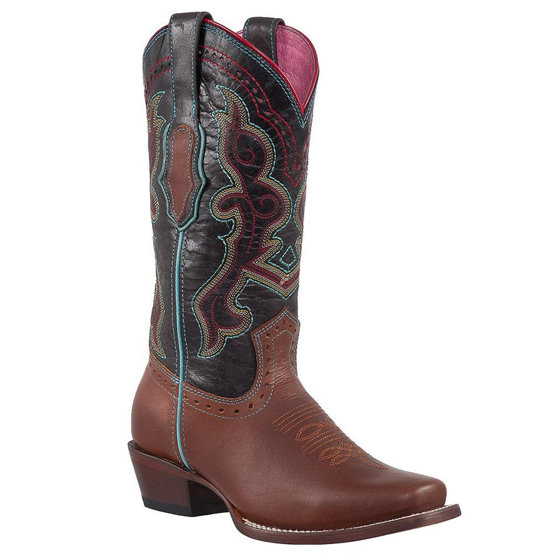 QUINCY Women's Cognac Western Boots - Square Toe