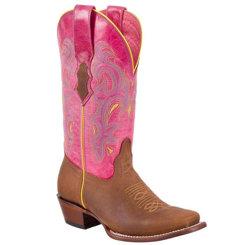 QUINCY Women's Honey/Pink Western Boots - Square Toe