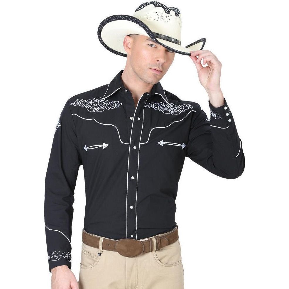 CENTENARIO Men's Black Long Sleeve Western Shirt