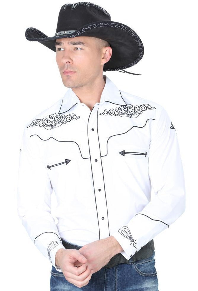 CENTENARIO Men's White Long Sleeve Western Shirt