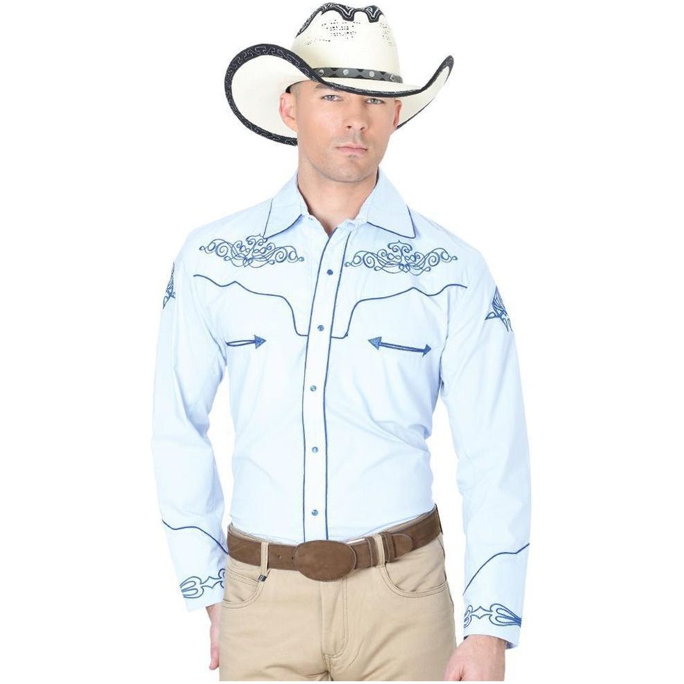 CENTENARIO Men's Blue Long Sleeve Western Shirt