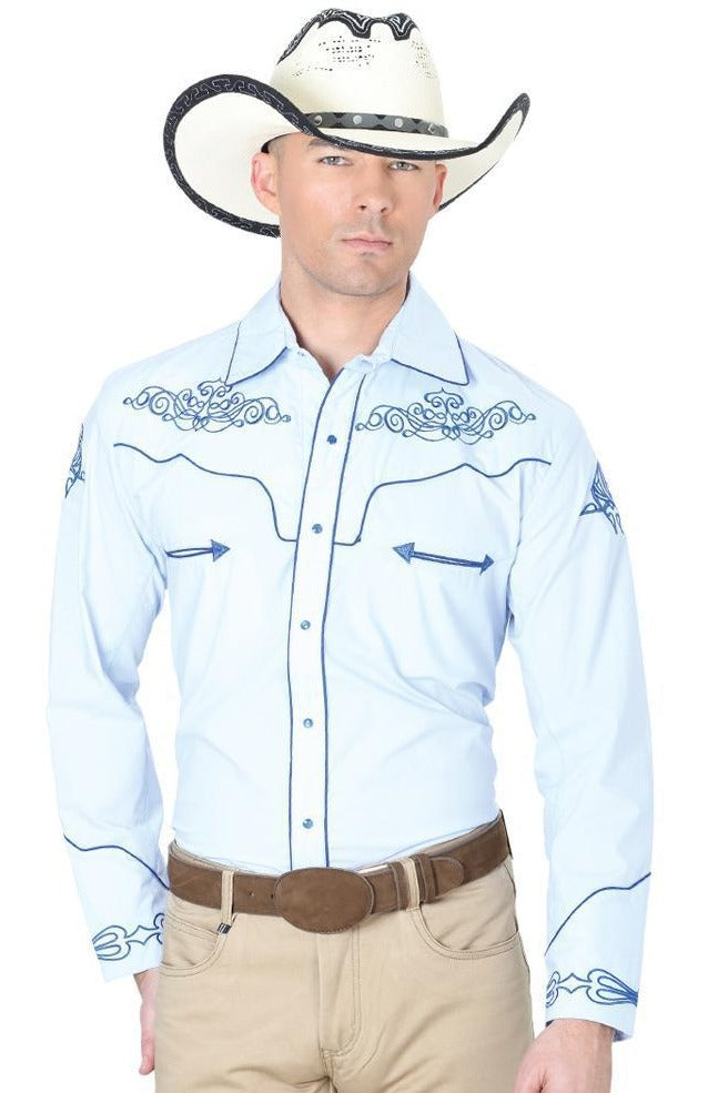 CENTENARIO Men's Blue Long Sleeve Western Shirt